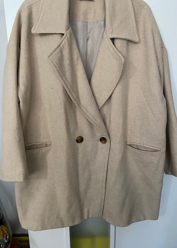 Düğmeli Krem Rengi Kadın Kaban - Görsel 6