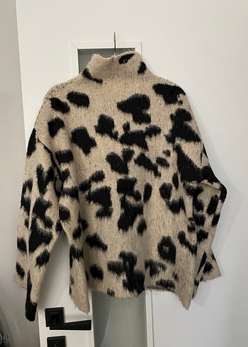 Leopar Desenli Boğazlı Kadın Kazak - Görsel 5