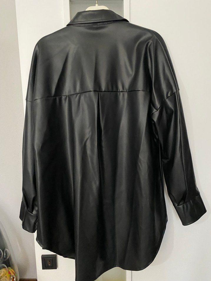 Siyah Deri Düğmeli Kadın Ceket gömlek - Görsel 5