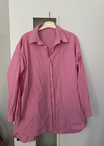 Pembe Uzun Kollu Düğmeli Kadın Gömlek - Görsel 2
