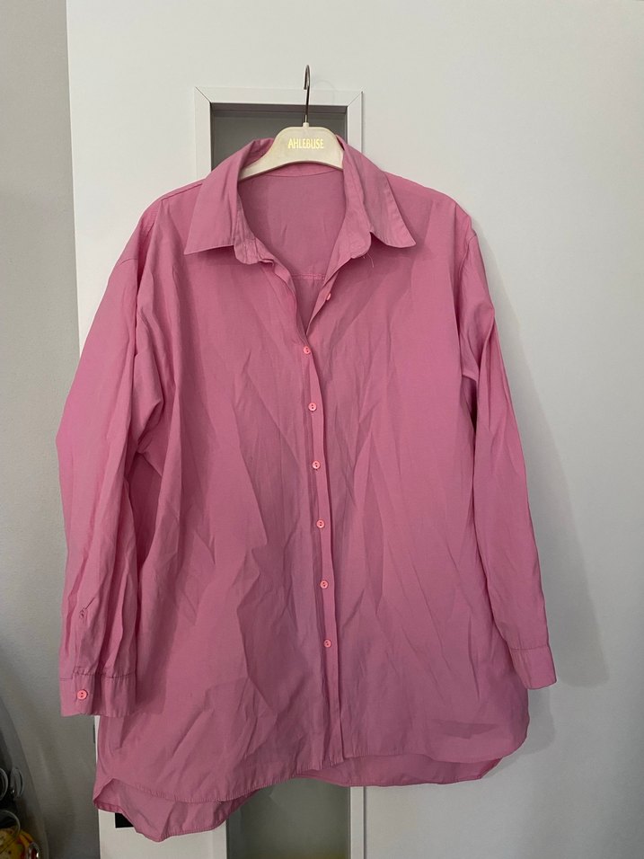 Pembe Uzun Kollu Düğmeli Kadın Gömlek - Görsel 2