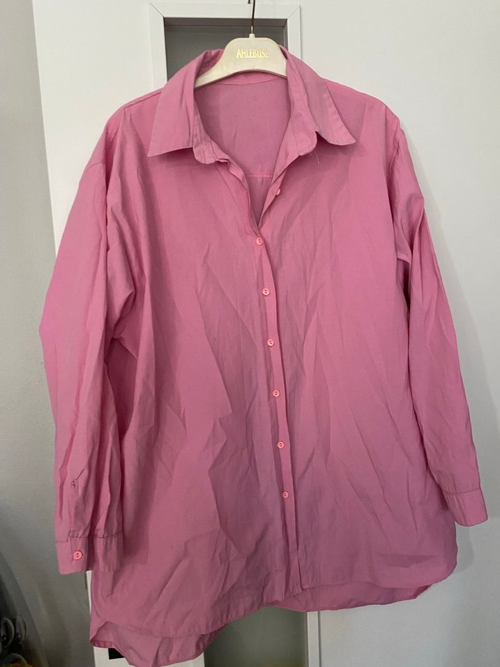 Pembe Uzun Kollu Düğmeli Kadın Gömlek - Görsel 4