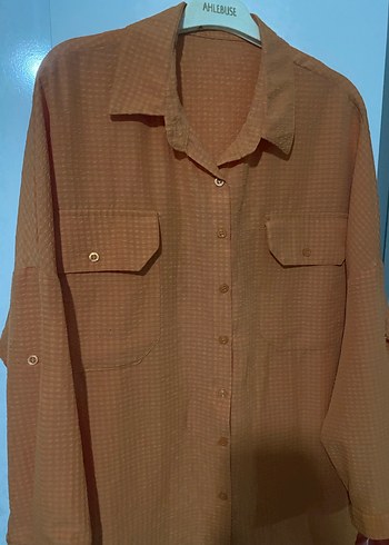 Turuncu Düğmeli Uzun Kollu Kadın Gömlek - Görsel 2