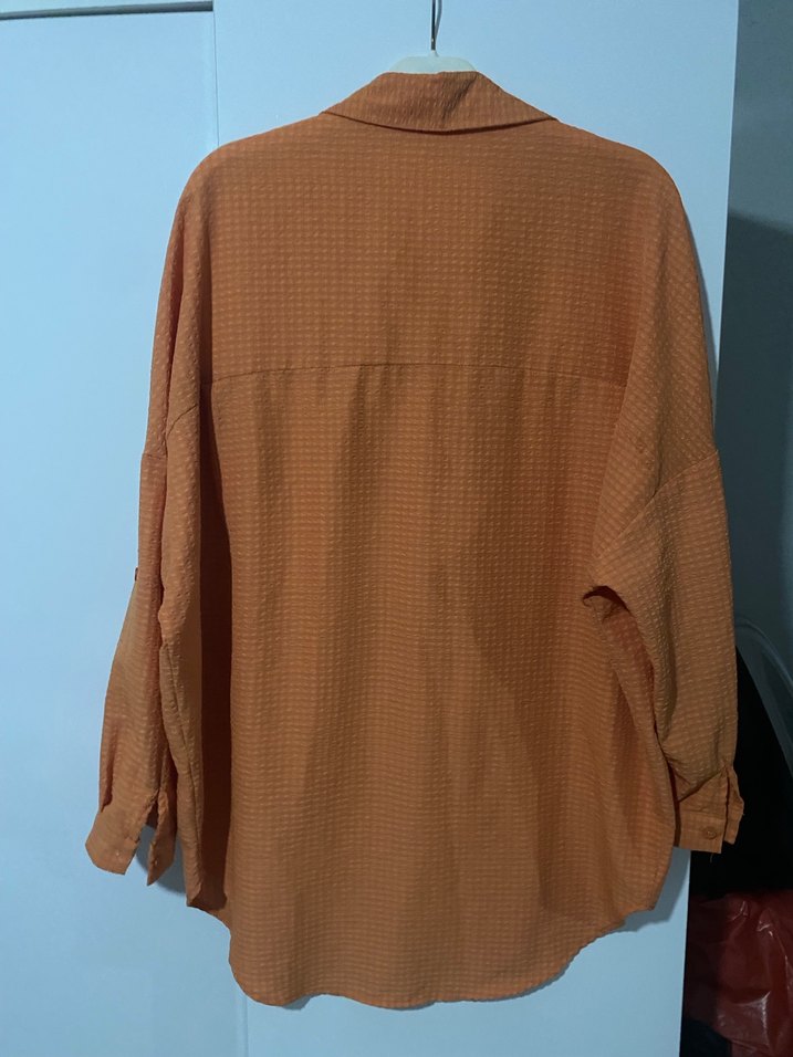 Turuncu Düğmeli Uzun Kollu Kadın Gömlek - Görsel 3