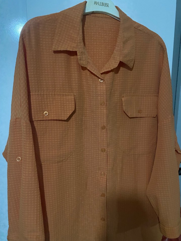 Turuncu Düğmeli Uzun Kollu Kadın Gömlek - Görsel 2