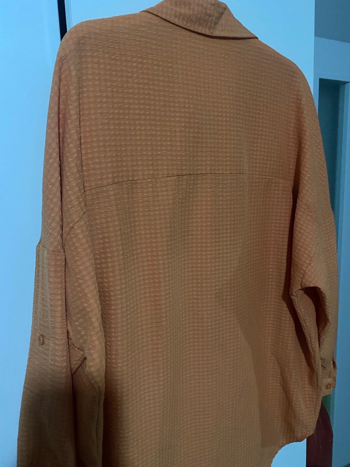 Turuncu Düğmeli Uzun Kollu Kadın Gömlek - Görsel 4