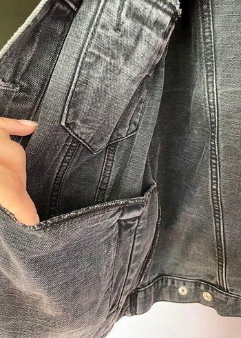 s Beden Düğmeli Siyah Kadın Denim Ceket