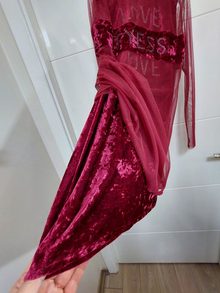 Bordo Kız Bluz, Kolsuz, Bağlama Desenli - Görsel 3