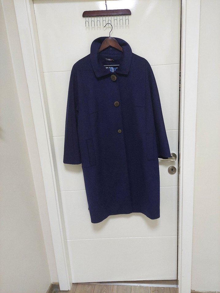 Düğmeli Lacivert Desenli Hamile Kabanı - Görsel 2