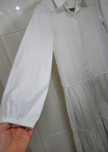Koton Beyaz Keten Düğmeli Kadın Gömlek - Görsel 3
