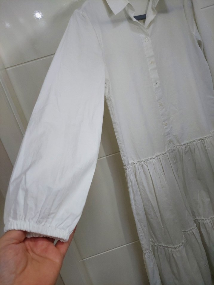 Koton Beyaz Keten Düğmeli Kadın Gömlek - Görsel 3