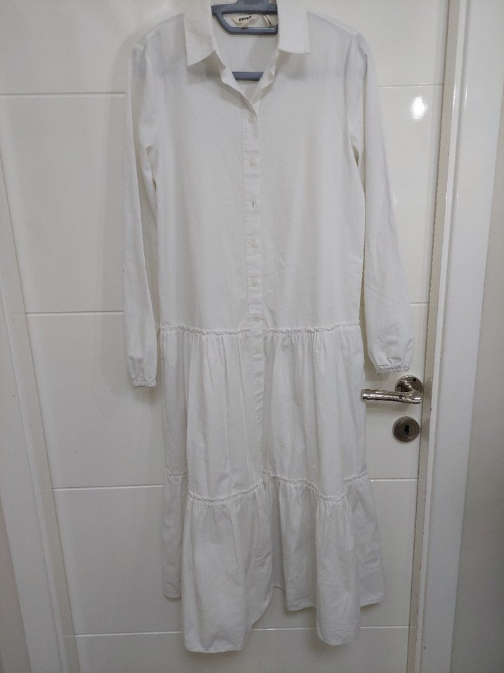 Koton Beyaz Keten Düğmeli Kadın Gömlek - Görsel 2