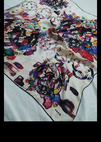 Aker Pembe Baskılı Kadın İpek Eşarp - Görsel 4