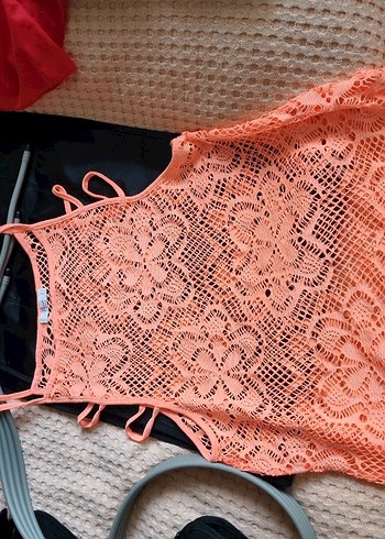 fileli plaj elbise neon pembe