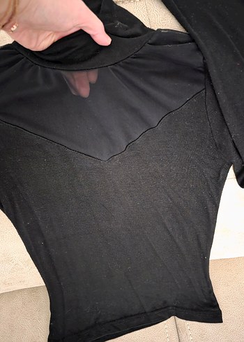 Yüksek Yakalı Siyah önü transparan bluz - Görsel 2