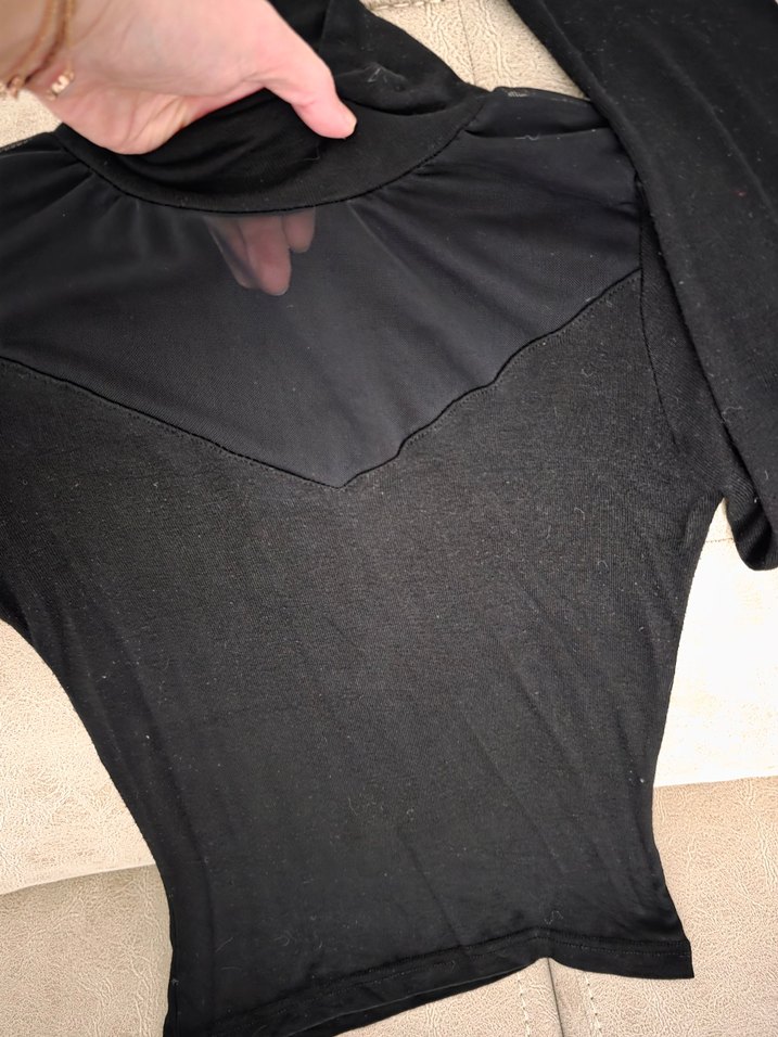 Yüksek Yakalı Siyah önü transparan bluz - Görsel 2