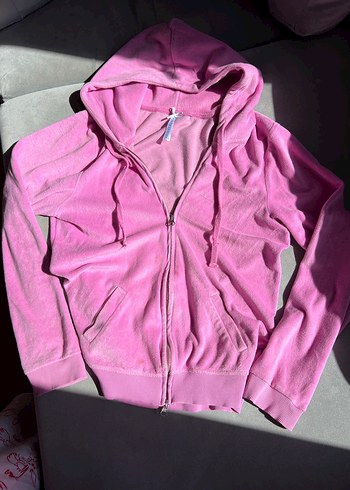 Pembe Kapüşonlu Fermuarlı Sweatshirt