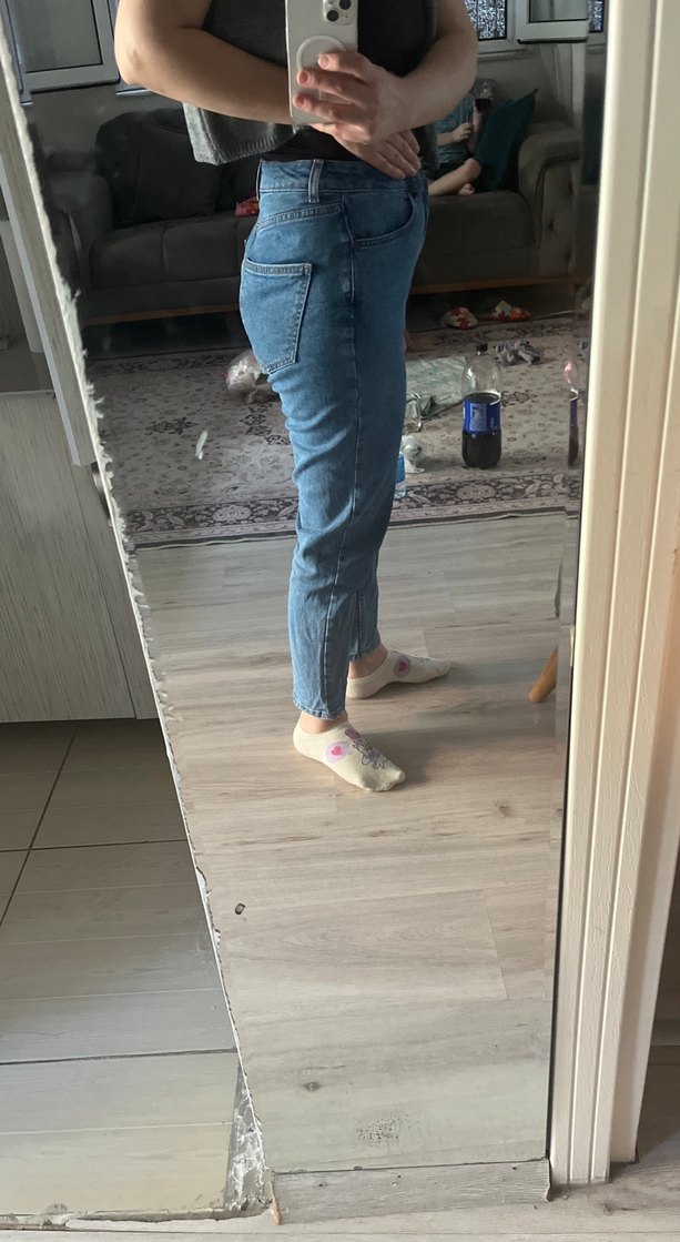 Kadın Mavi Bol Kesim Midi Denim Pantolon - Görsel 2