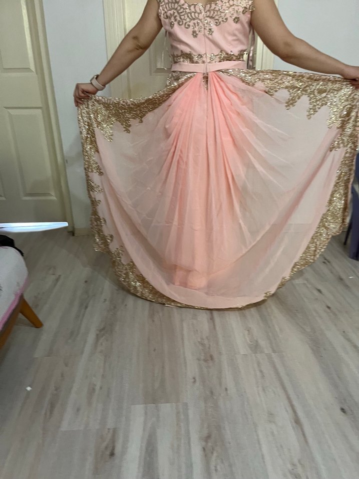 Pembe İşlemeli Straplez Uzun Abiye - Görsel 3