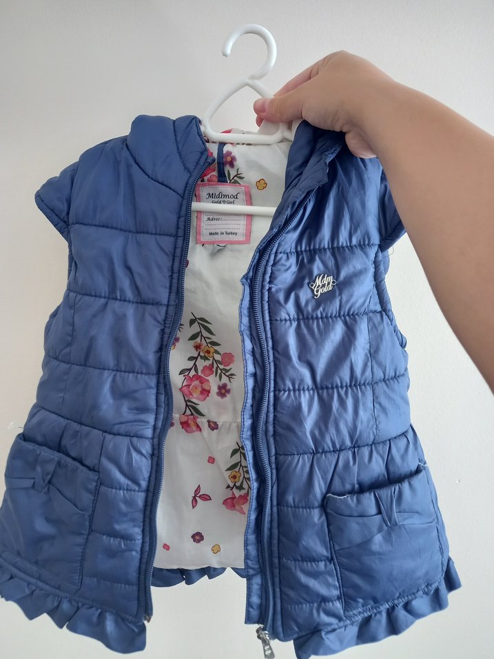 Kız Çocuk Kapüşonlu Fermuarlı Yelek - Görsel 2