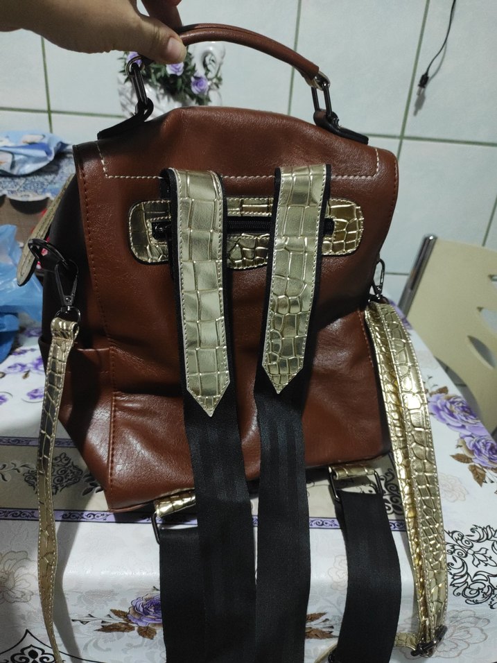 Deri Kahverengi Yılan Desenli Kadın Çanta - Görsel 2