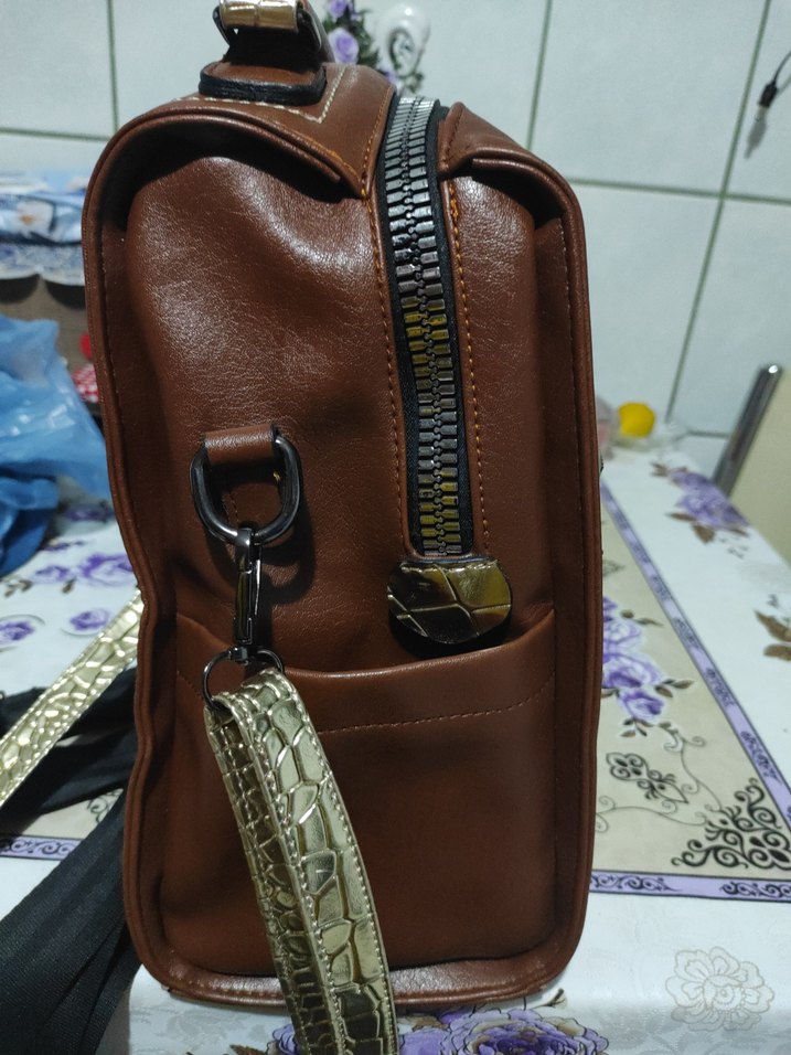 Deri Kahverengi Yılan Desenli Kadın Çanta - Görsel 3