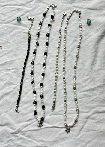 Boncuklu Gotik Siyah Beyaz kolye bileklik Takı Seti y2k grunge - Görsel 5