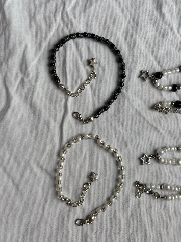 Boncuklu Gotik Siyah Beyaz kolye bileklik Takı Seti y2k grunge - Görsel 3
