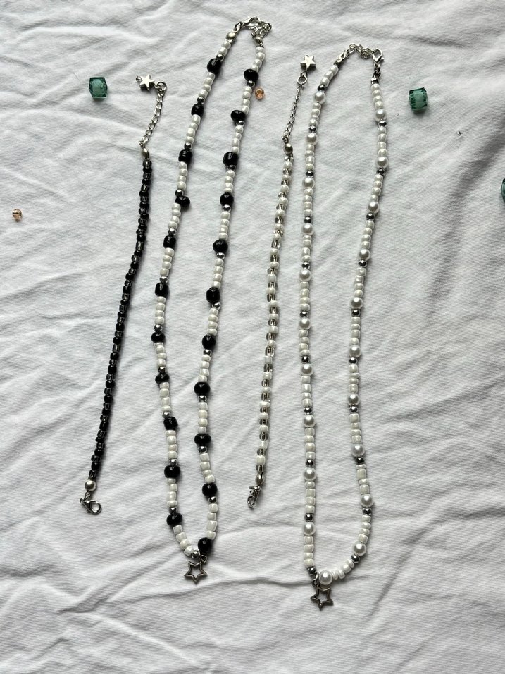 Boncuklu Gotik Siyah Beyaz kolye bileklik Takı Seti y2k grunge - Görsel 5