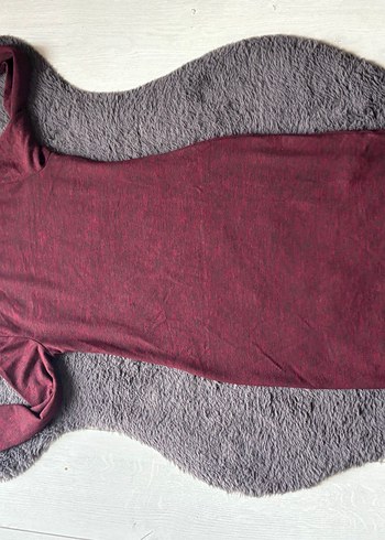 Bordo Vücudu Saran Boğazlı Y2K Elbise Yüksek Yakalı Midi Triko - Görsel 3