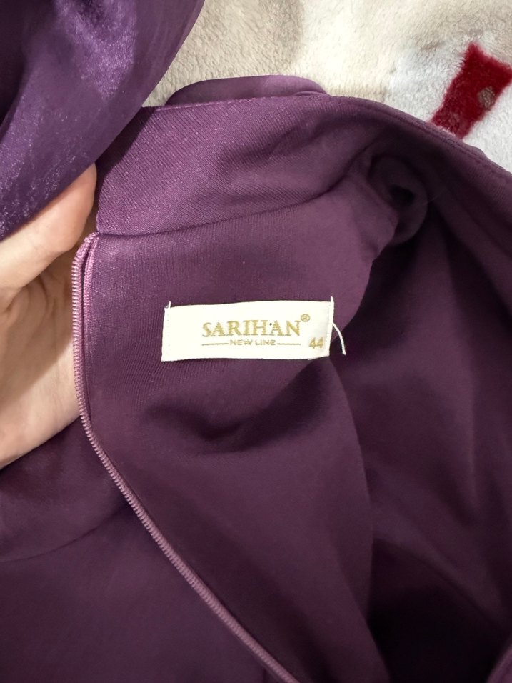 Uzun Kollu Mor Abiye Elbise - Görsel 3