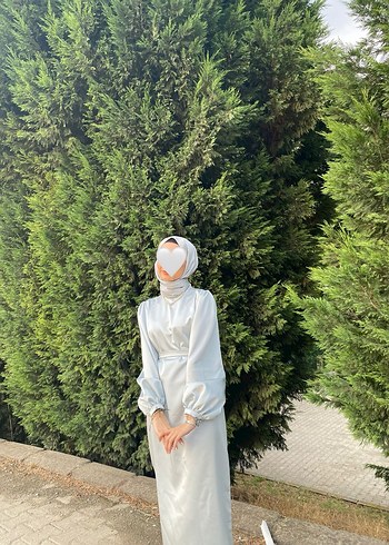 Gri Uzun Kollu Yüksek Yaka Kadın Elbise - Görsel 4