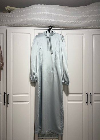 Gri Uzun Kollu Yüksek Yaka Kadın Elbise - Görsel 2