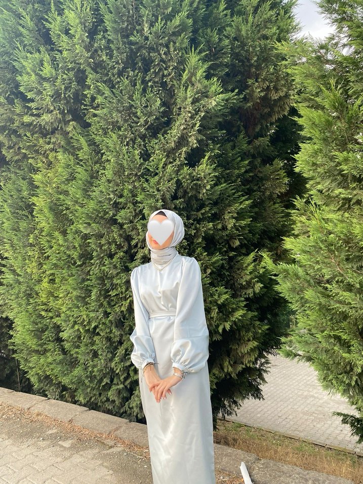 Gri Uzun Kollu Yüksek Yaka Kadın Elbise - Görsel 4