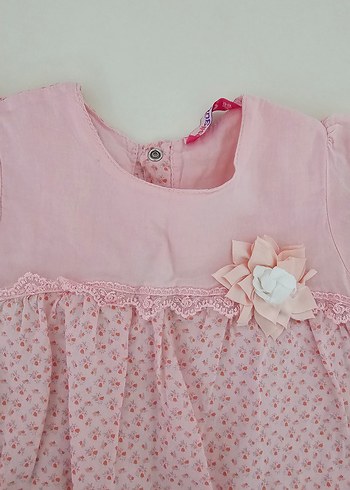 Pembe Nakışlı Kız Çocuk Fırfırlı Elbise - Görsel 6