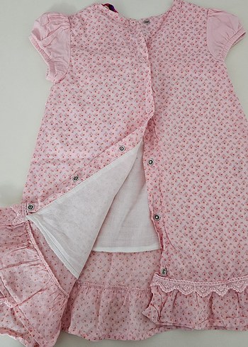 Pembe Nakışlı Kız Çocuk Fırfırlı Elbise - Görsel 3