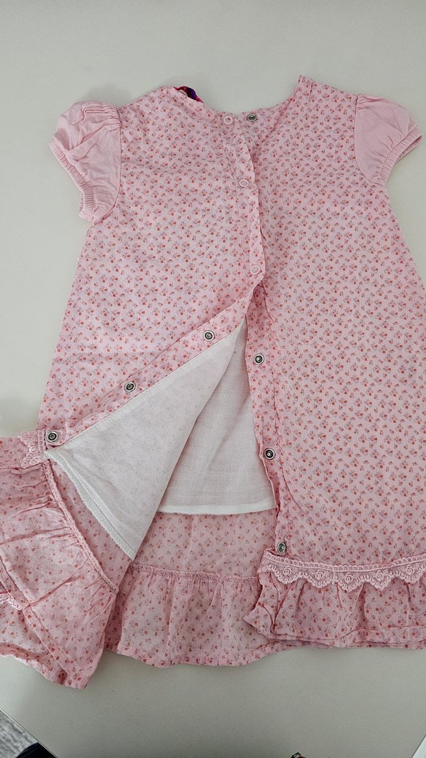 Pembe Nakışlı Kız Çocuk Fırfırlı Elbise - Görsel 3