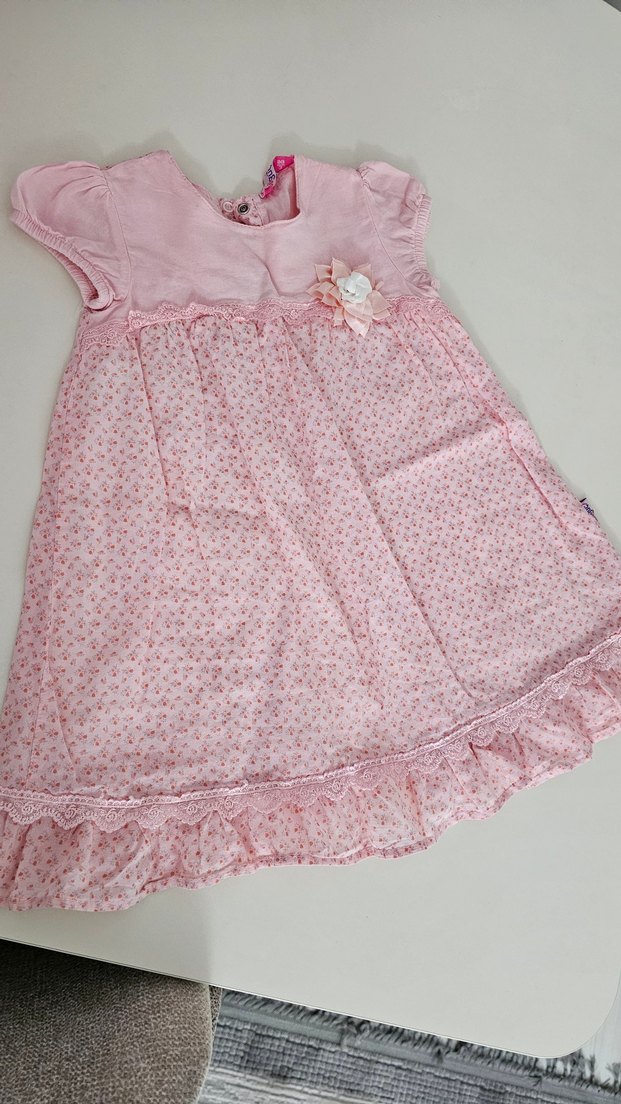Pembe Nakışlı Kız Çocuk Fırfırlı Elbise - Görsel 2