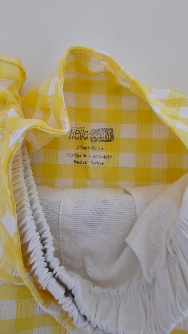 Kız Çocuk Sarı Kareli Düğmeli Bluz - Görsel 3