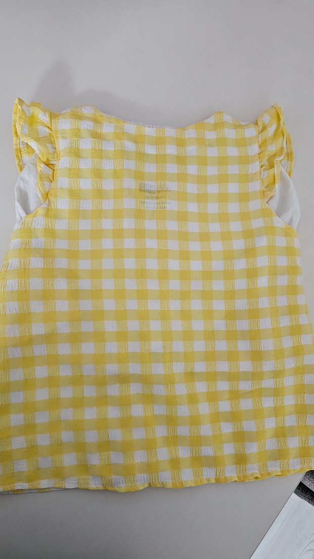 Kız Çocuk Sarı Kareli Düğmeli Bluz - Görsel 2