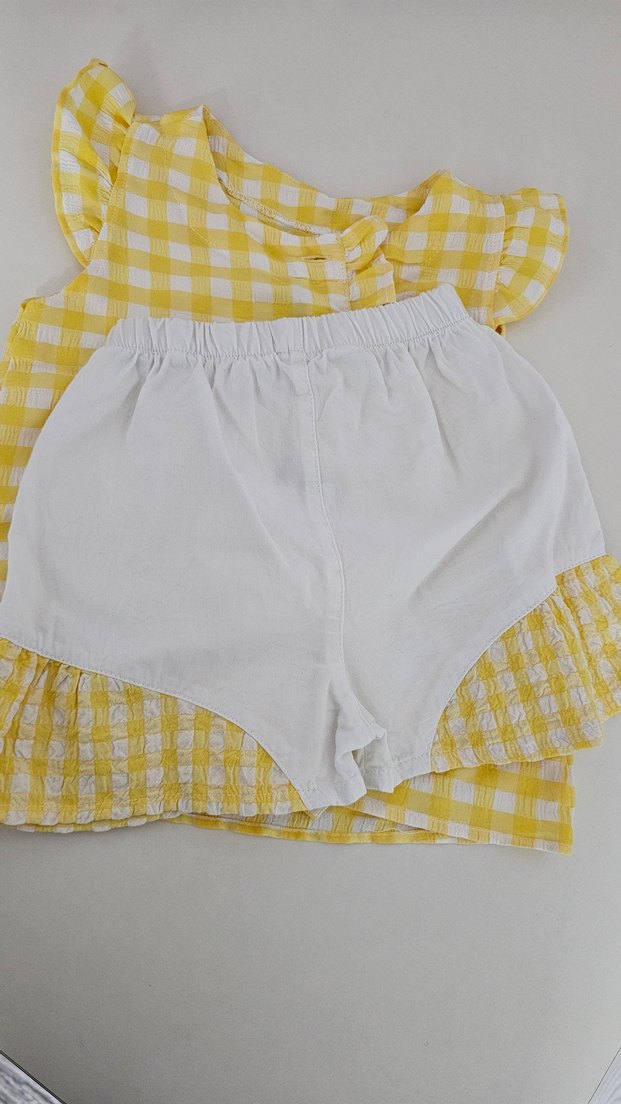 Kız Çocuk Sarı Kareli Düğmeli Bluz - Görsel 5