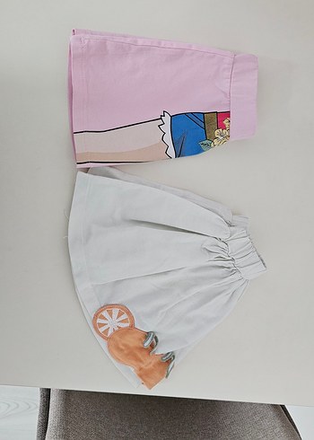 Renkli Baskılı Kısa Kollu Bebek Kız Kombini - Görsel 4