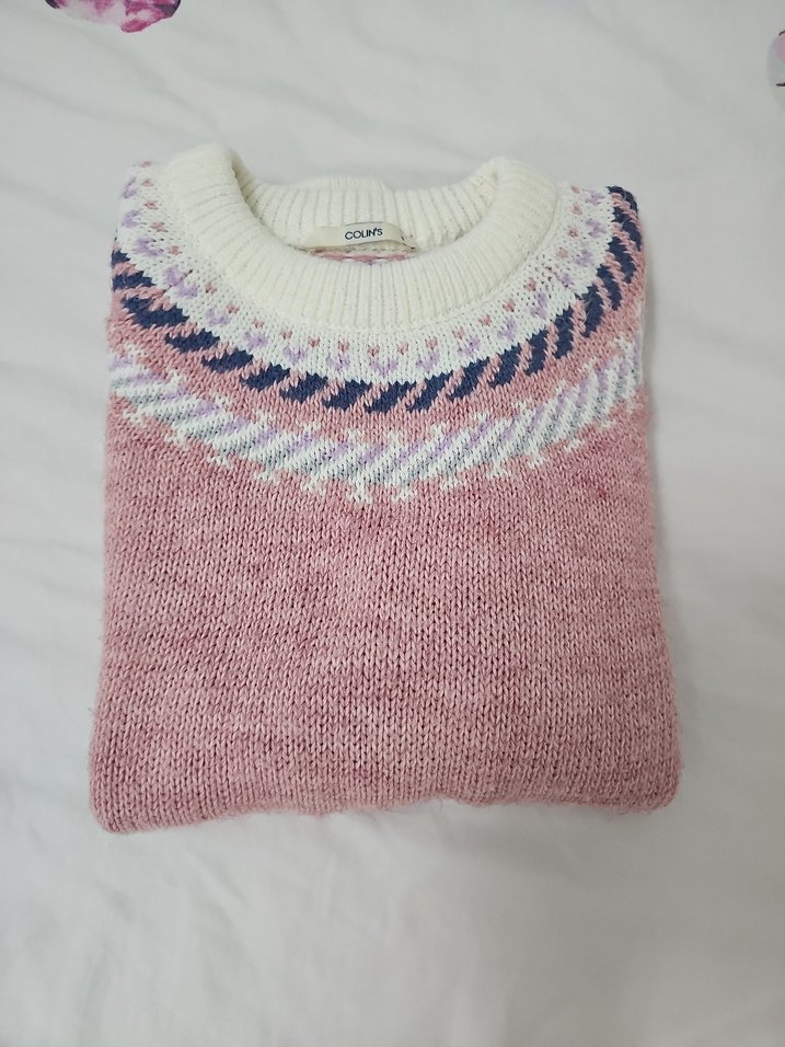 Nakışlı Pembe Bohem Örgü Kazak Colin's. s beden - Görsel 5