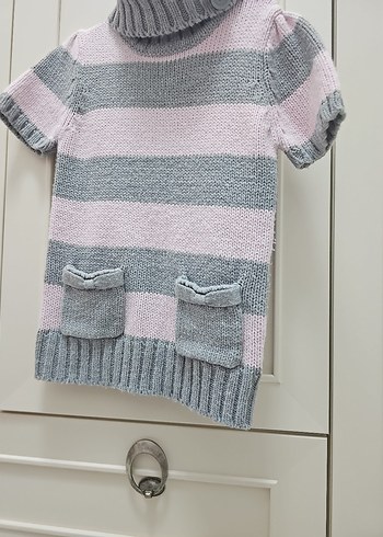 Boğazlı Kısa Kollu Çizgili cocuk Kazak - Görsel 2