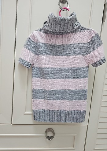 Boğazlı Kısa Kollu Çizgili cocuk Kazak - Görsel 4