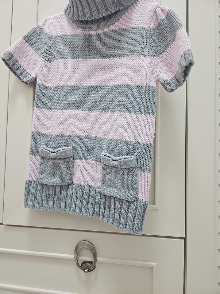 Boğazlı Kısa Kollu Çizgili cocuk Kazak - Görsel 2