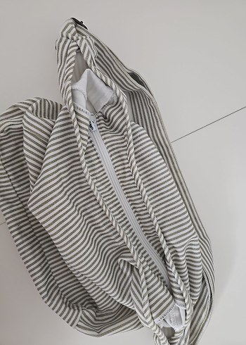 Gri Çizgili Keten Kadın Çanta - Görsel 3