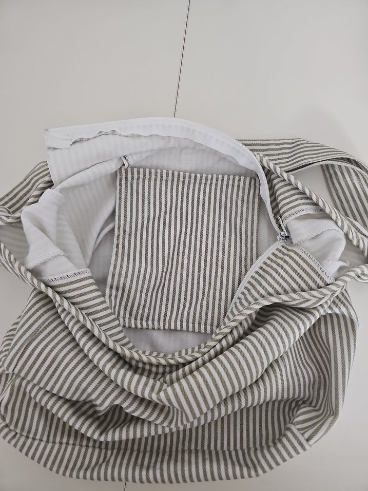 Gri Çizgili Keten Kadın Çanta - Görsel 4
