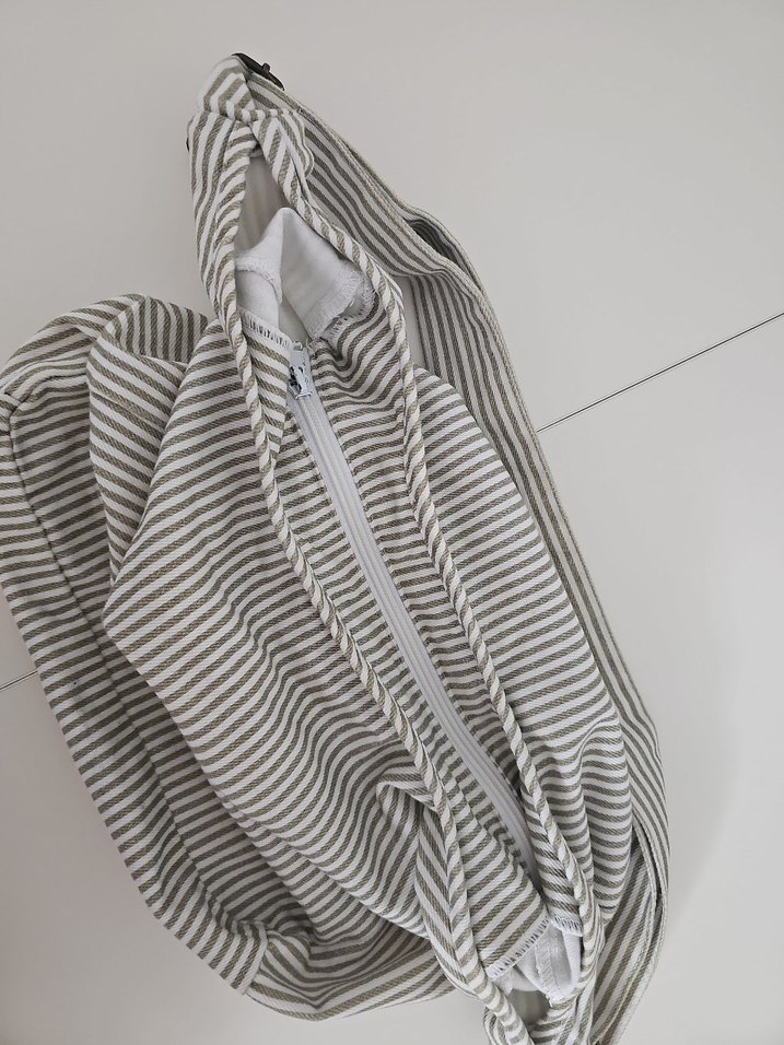 Gri Çizgili Keten Kadın Çanta - Görsel 3