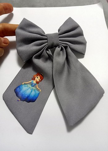 Gri Denim Fiyonk Saç Aksesuarı - Görsel 2